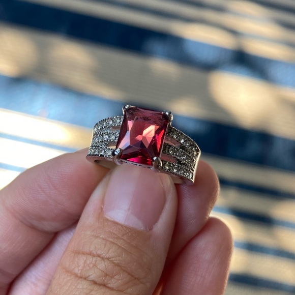 Silver 925 plated Pink Ruby stone Ring - Picture 4 of 5